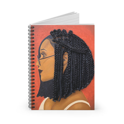 Notebook, journal, stationary, paper, Harmony 3D Hair Art Orange background with asymmetrical box braids and glasses. Black art, 3D Hair art, natural hair art