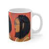 mug, cup, coffee mug, Tea cup, Harmony 3D Hair Art Orange background with asymmetrical box braids and glasses. Black art, 3D Hair art, natural hair art